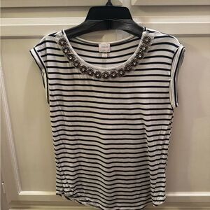 Blue and White Striped Women's Top